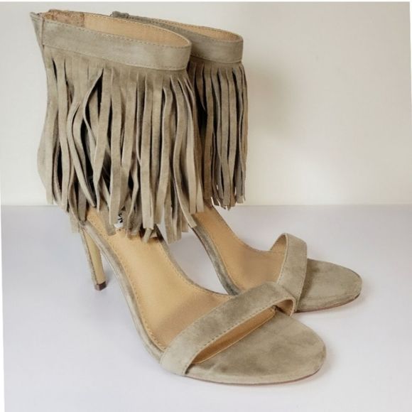 Steve Madden Shoes - Steve Madden STAARZ Suede Leather Ankle Fringe Dress Sandal Beige Women's Size 9